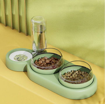 Raised Pet Cat & Dog Food Bowl with Water Dispenser | Double Drinking Fountain Feeder Stand