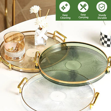 Modern Round Decorative Serving Tray | Plastic Organizer for Kitchen & Party